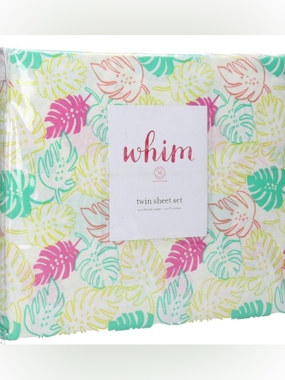 Martha Stewart Whim Palm Leaves Twin Sheet Set New 200Thread Count 100% Cotton